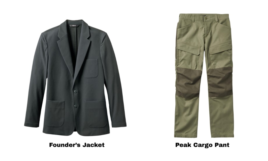 White background with images of men's sport coat and a pant.