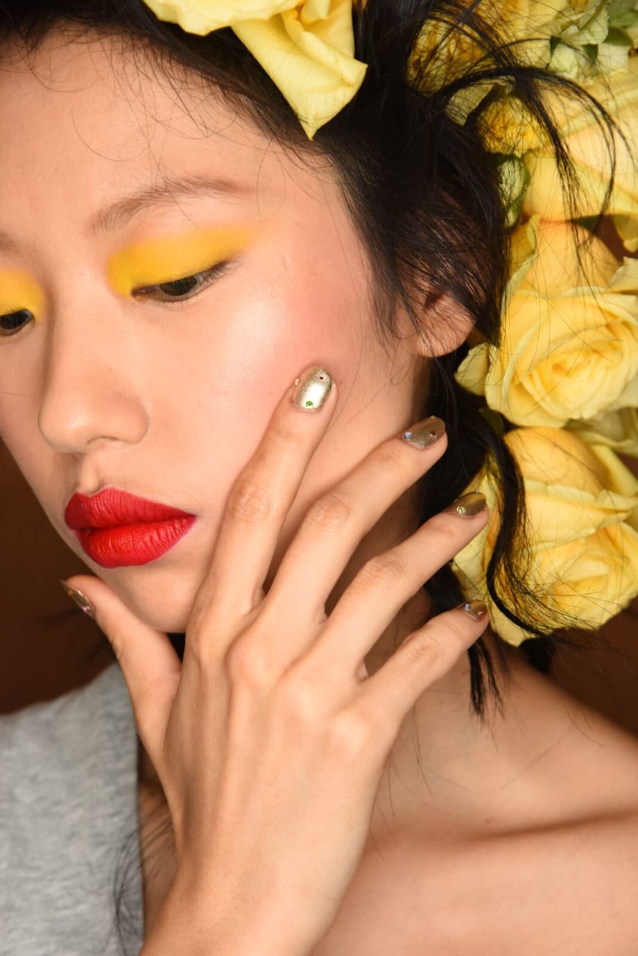NYFW: Art Deco Metallic Manicures with Crystal Appliqués by Morgan Taylor at Rodarte SS '19