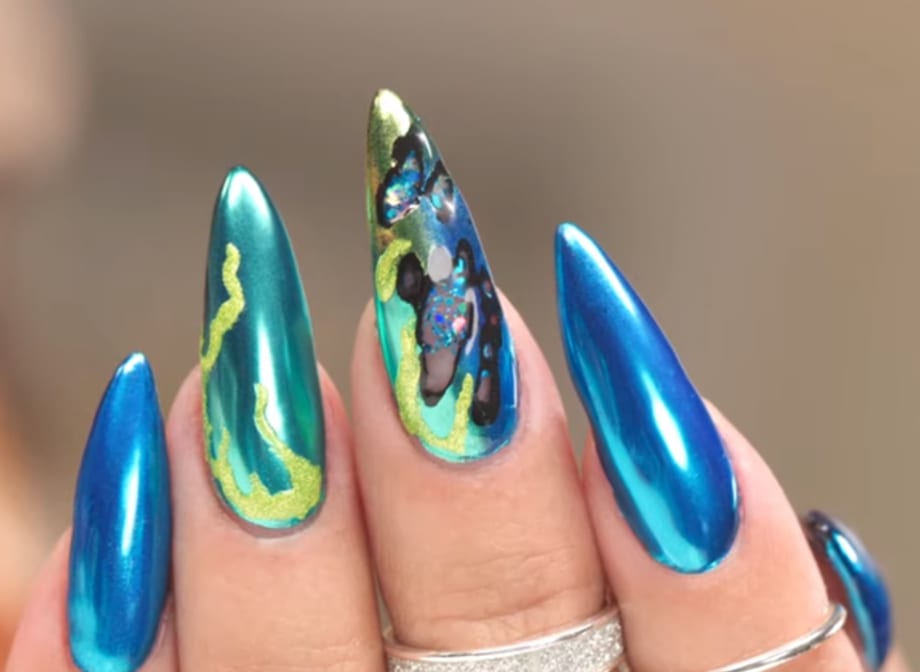 3-D Nail Art Using E-File and Neon Chrome Powders