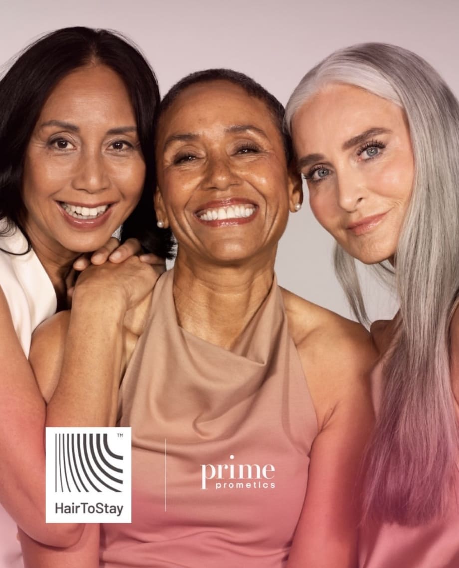Three women over 50 exhibit beautiful skin and smile for the camera.