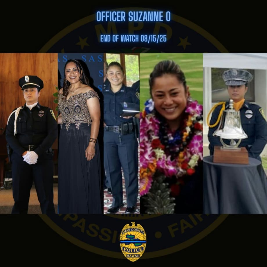 Memorial tribute collage for Officer Suzanne O, showing police career highlights