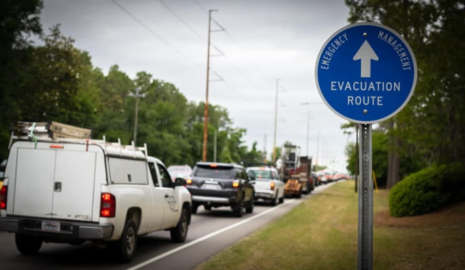Cars in traffic going to Evacuation Route