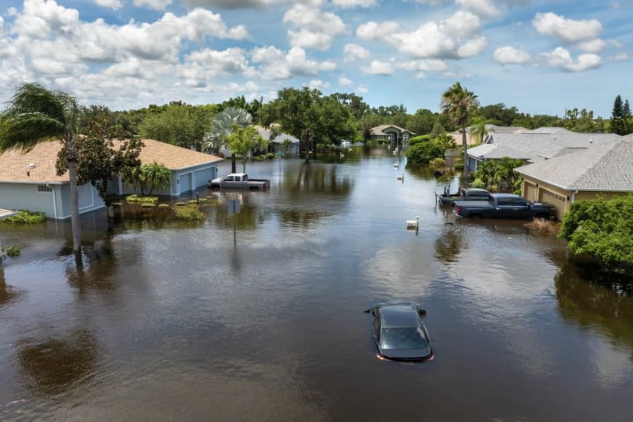 Flooded houses and cars