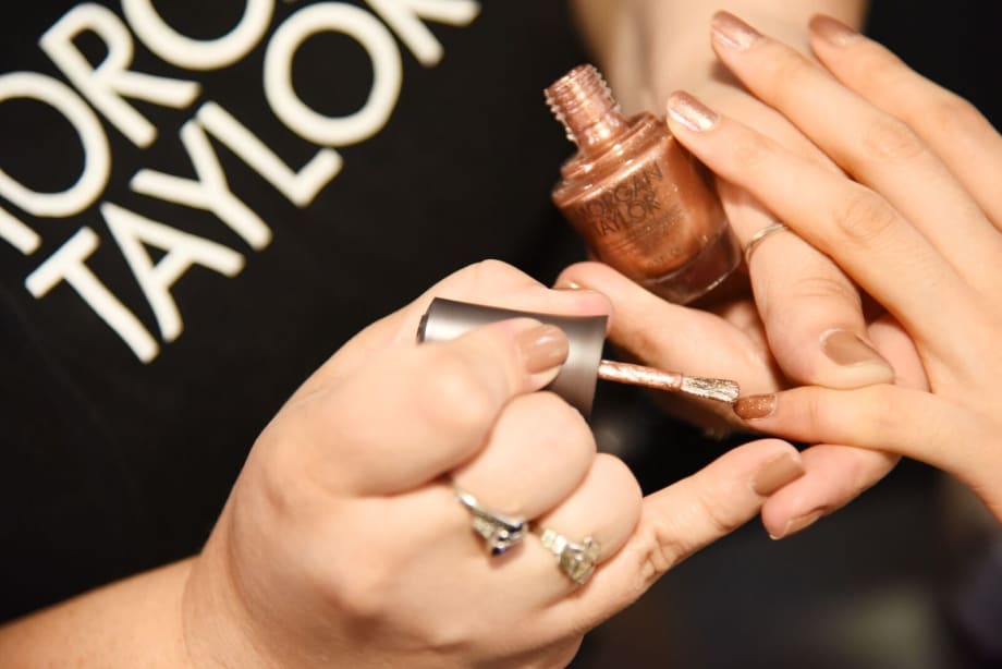 NYFW: Art Deco Metallic Manicures with Crystal Appliqués by Morgan Taylor at Rodarte SS '19