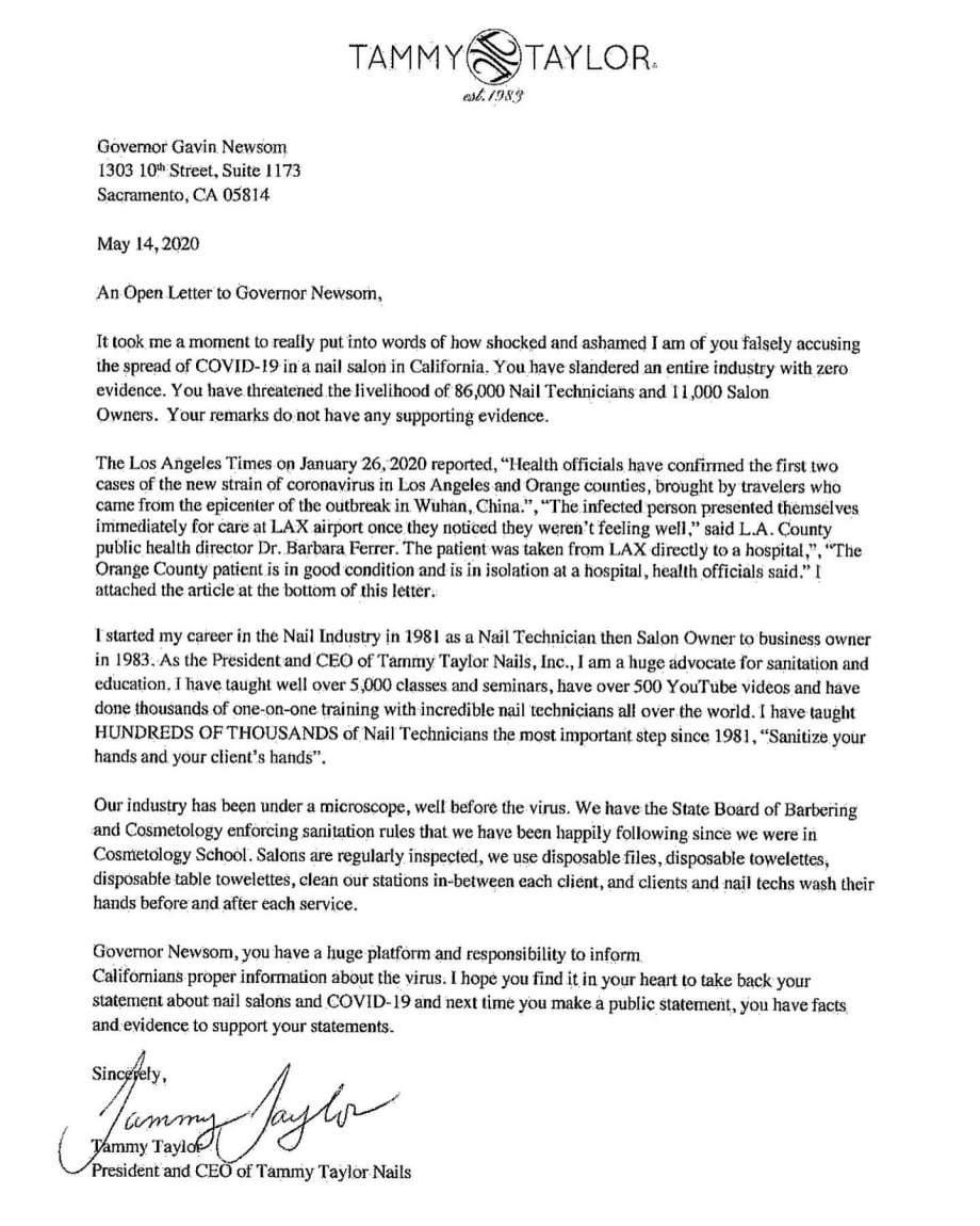 Tammy Taylor Writes an Open Letter to Governor Gavin Newsom