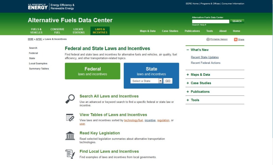 Energy Dept. Enhances Alt-Fuel Laws & Incentives Website