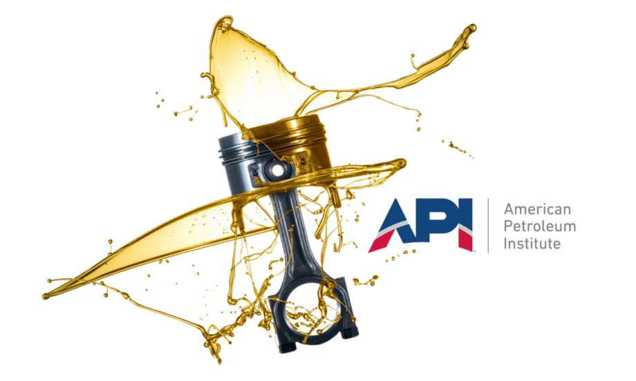 Illustration of a piston with engine oill and API logo
