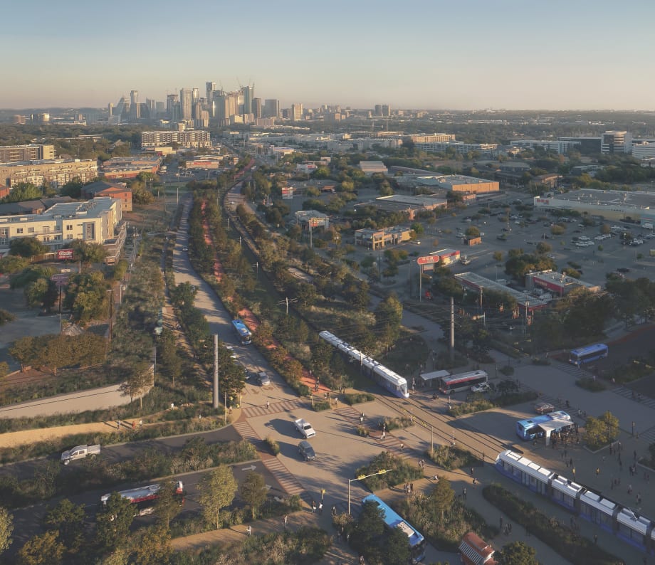 A rendering of ATP's light rail system in Pleasant Valley