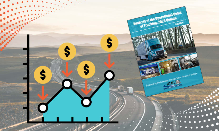 Cover of ATRI operational costs study with graph clip art and photo of trucks on highway in the background