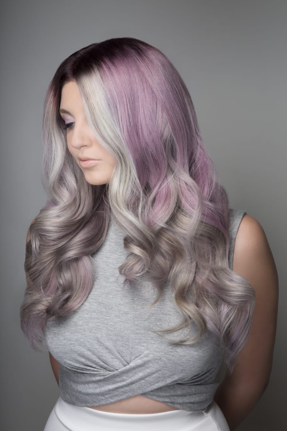 HOW-TO: Smokey Lavender Hair Color with Face-Framing Silver Accent & Root Shadow