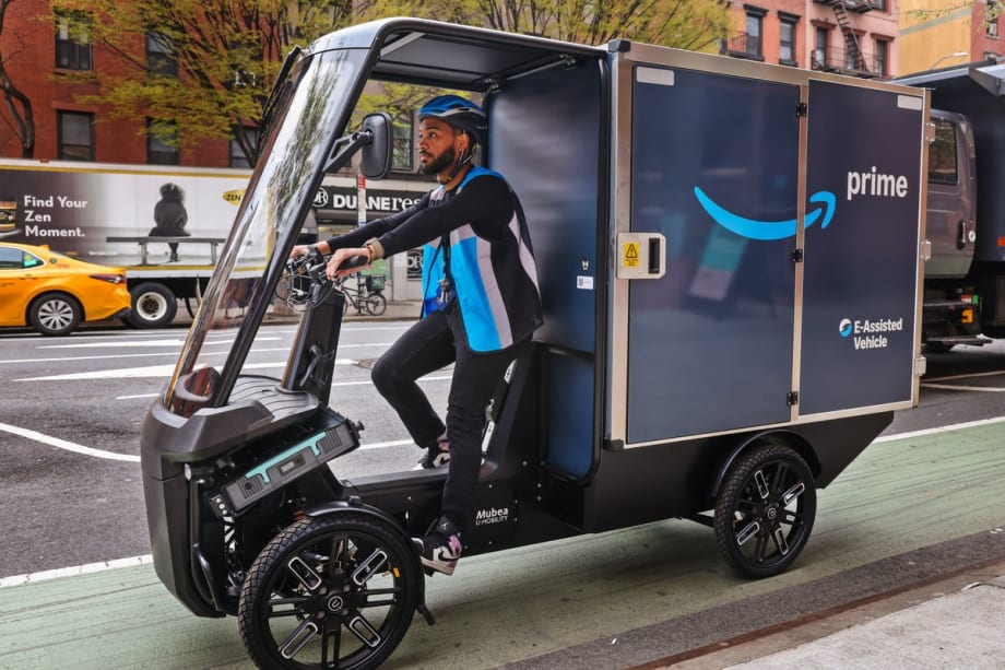 Amazon electric cargo bike on New York City street