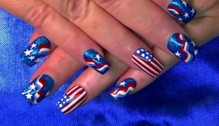 4th of July Nails: Red, White, and Blue Flag Nail Design