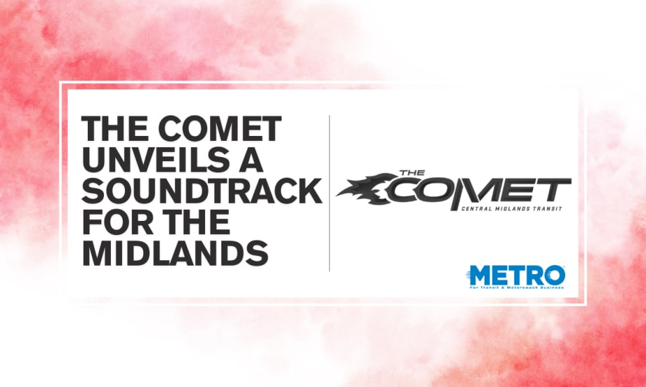 A red and white graphic with text reading "The COMET Unveils a Soundtrack for the Midlands."