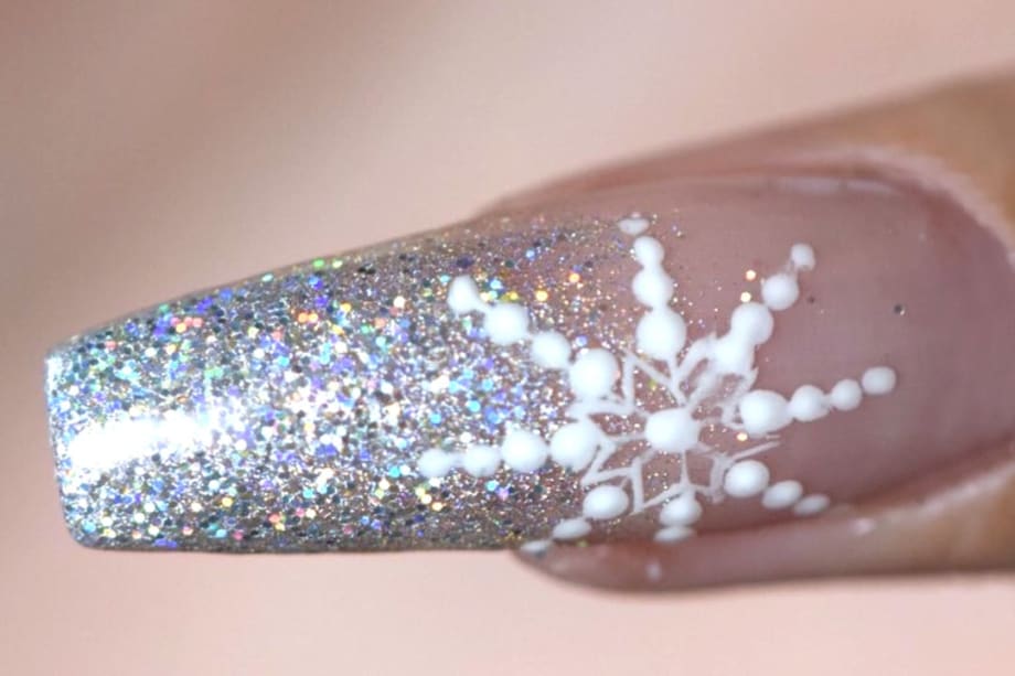 Winter Ombre Silver Snowflake Nails