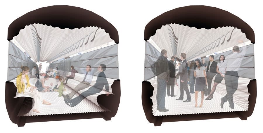 Inflatable train seat design gives commuters 40% more space