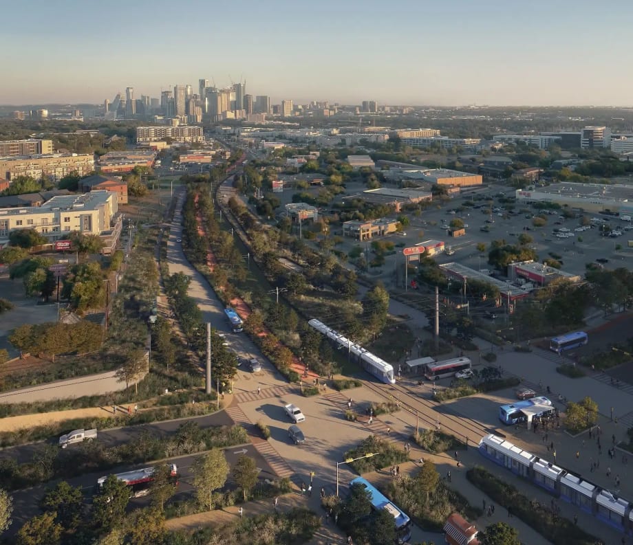 Rendering of Austin Transit Partnership's light rail line.