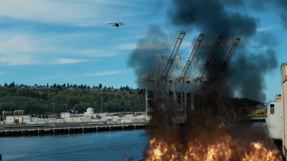 drone flying over fire