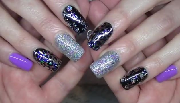 Skull & Leopard Print Foils on Gel-Polish