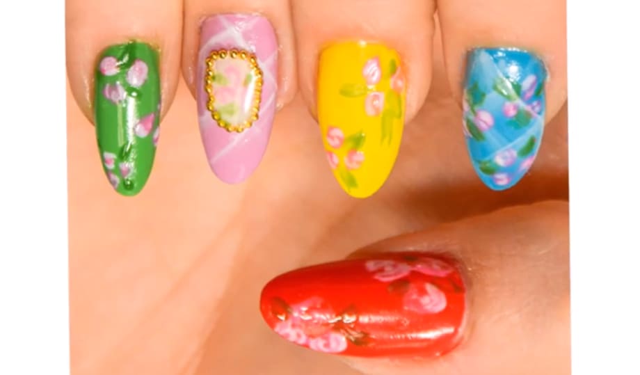 Easter-Inspired Rose & Deco Stone Nails by Bio Sculpture USA