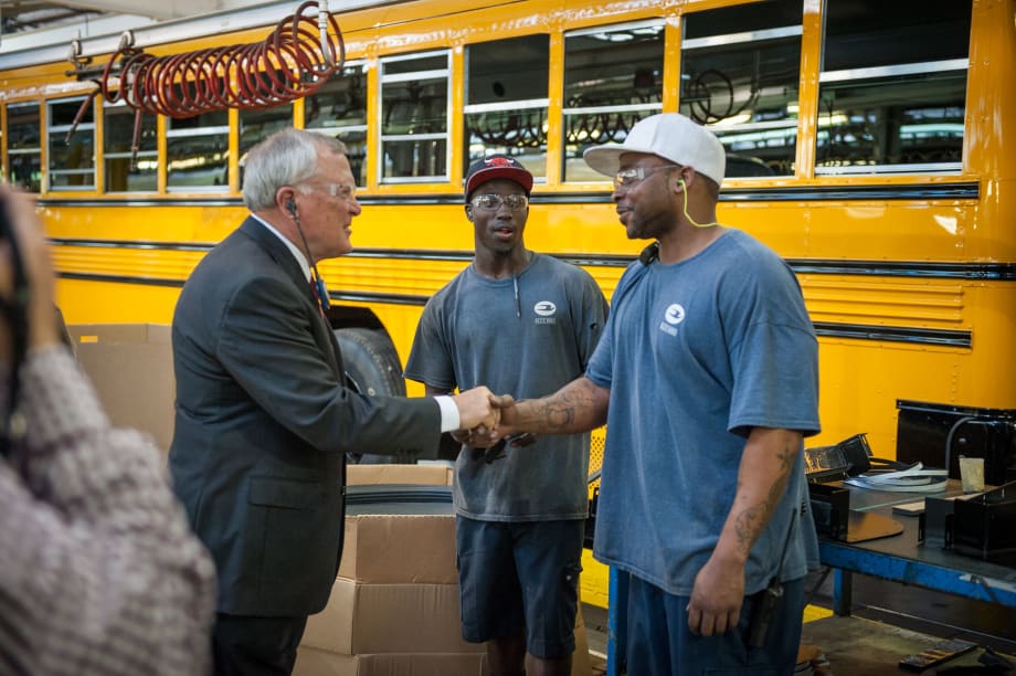 Georgia governor tours Blue Bird manufacturing facility