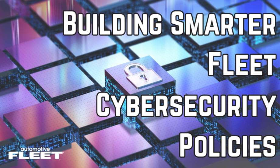 Futuristic background with Building Smarter Fleet Cybersecurity Policies overlay