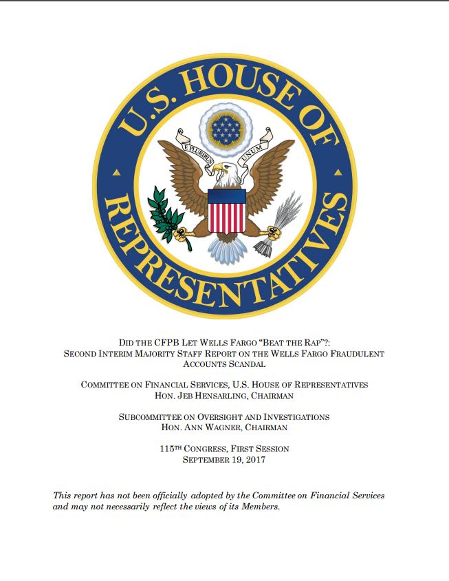 House Republicans Say CFPB Prematurely Suspended Wells Fargo Investigation