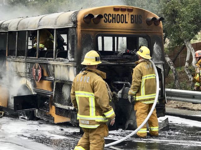 School Bus Catches Fire on California Freeway