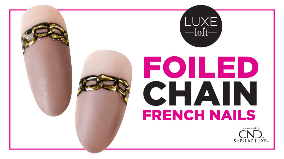 How to Create Gold Foil French Gel Nails With Chain Design
