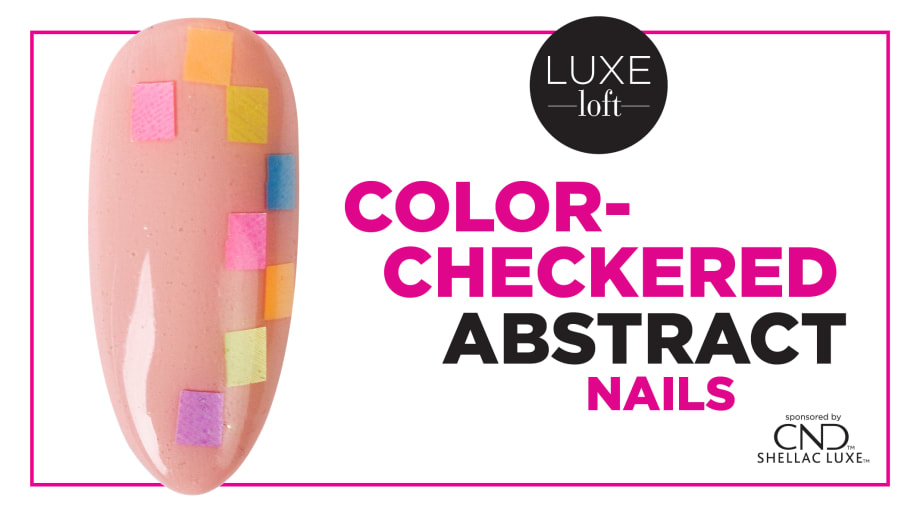 Colorful Rainbow-Checkered Abstract Nail Art
