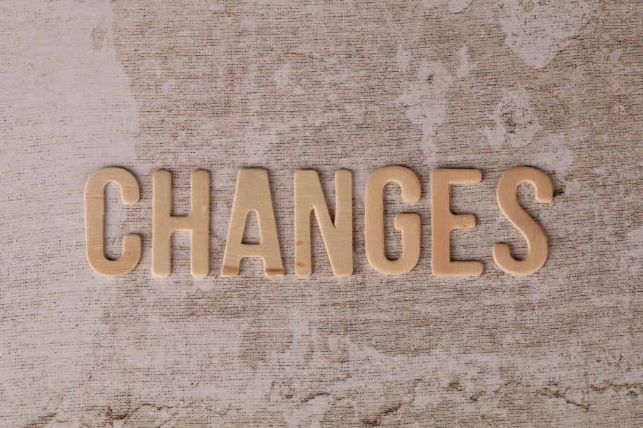 'CHANGES' spelled out in two-dimensional letters on a concrete-like surface