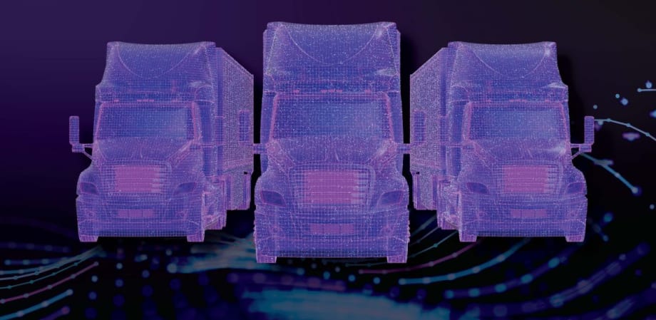 Illustration of heavy duty trucks with digital overlay
