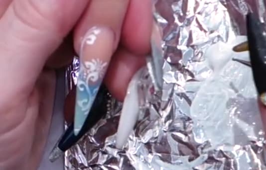 Light Cyan 3-D Rose Stiletto Acrylic Nail (Part 1 of 2)