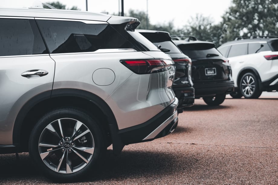 Photo of multiple new SUVs on a car dealership lot
