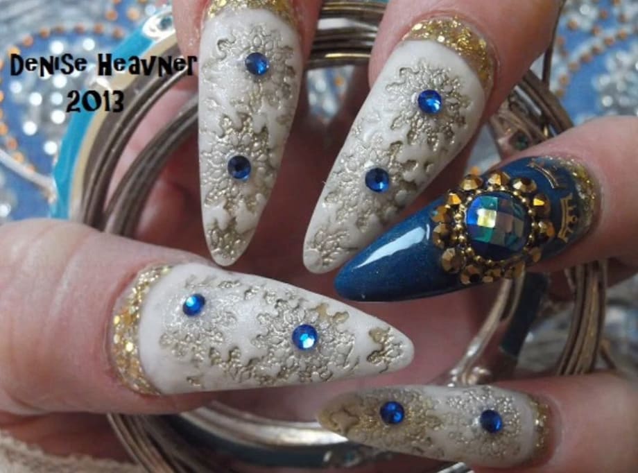 White and Blue Moroccan-Inspired Nails