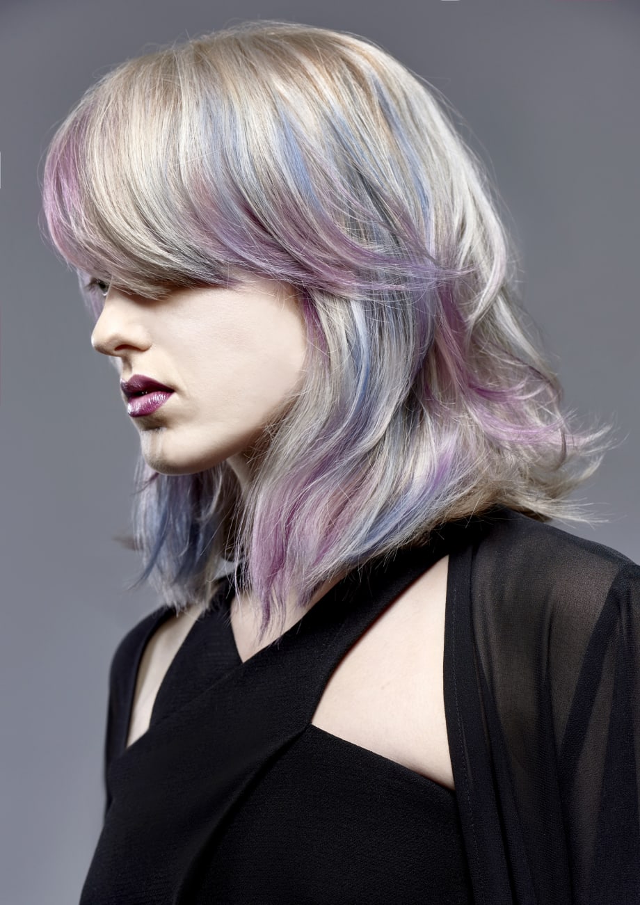 Purple and Blue Fluid Hair Color Make a Candy Cool Creation