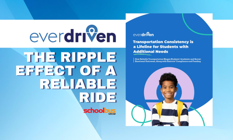 A blue and white graphic with text reading "The Ripple Effect of a Reliable Ride."