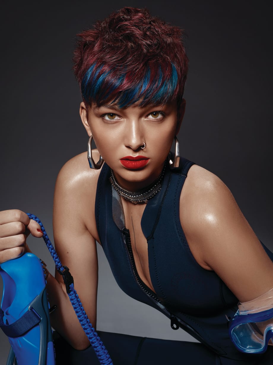 Burgundy and Turquoise Color-Blocked Hair by Framesi
