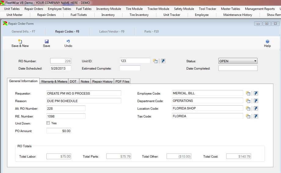 FleetWise VB Fleet Maintenance Software v6.2