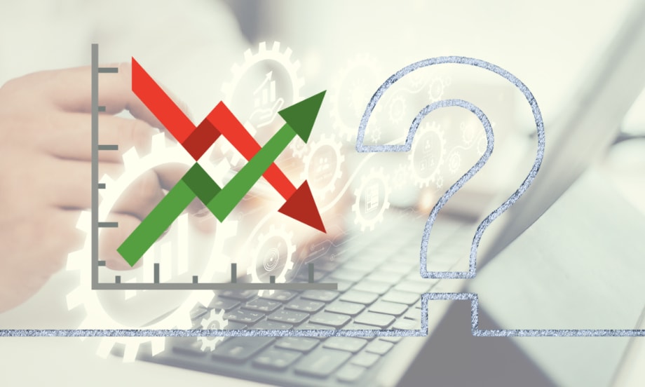 Illustration with question mark and graph illustrating uncertainty