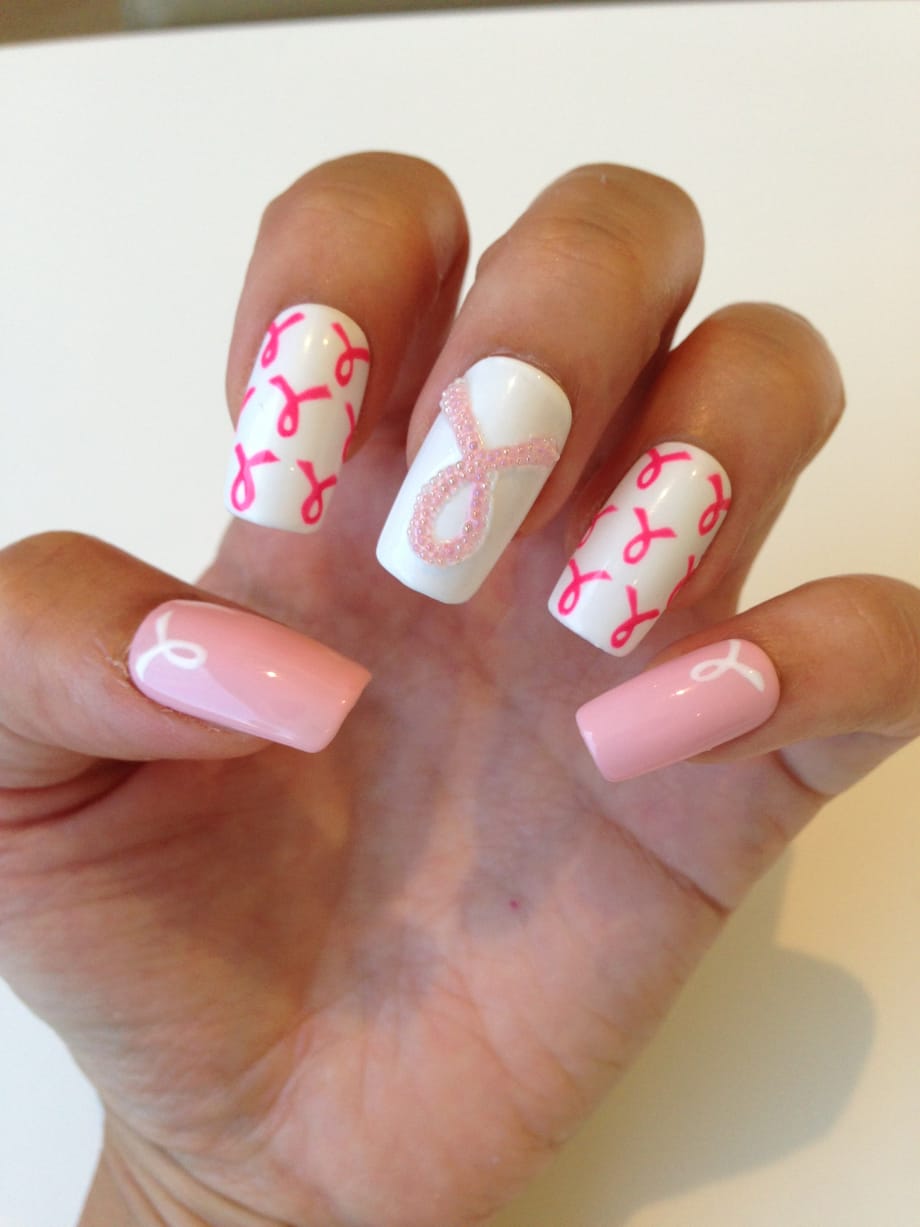 Pink Ribbon Nails