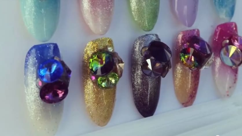 Swarovski Chaton Crystal Nail Design Using Akzentz Bling-On Gel
