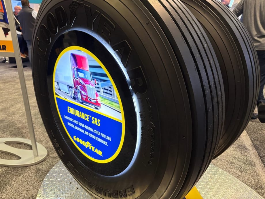 Goodyear steer tire on display at booth