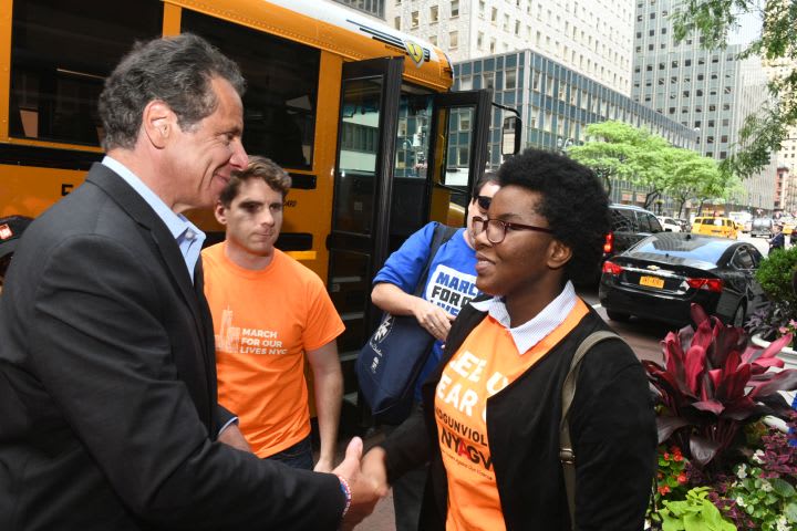 N.Y. Governor Tours State on School Buses to Support Gun Safety Bill