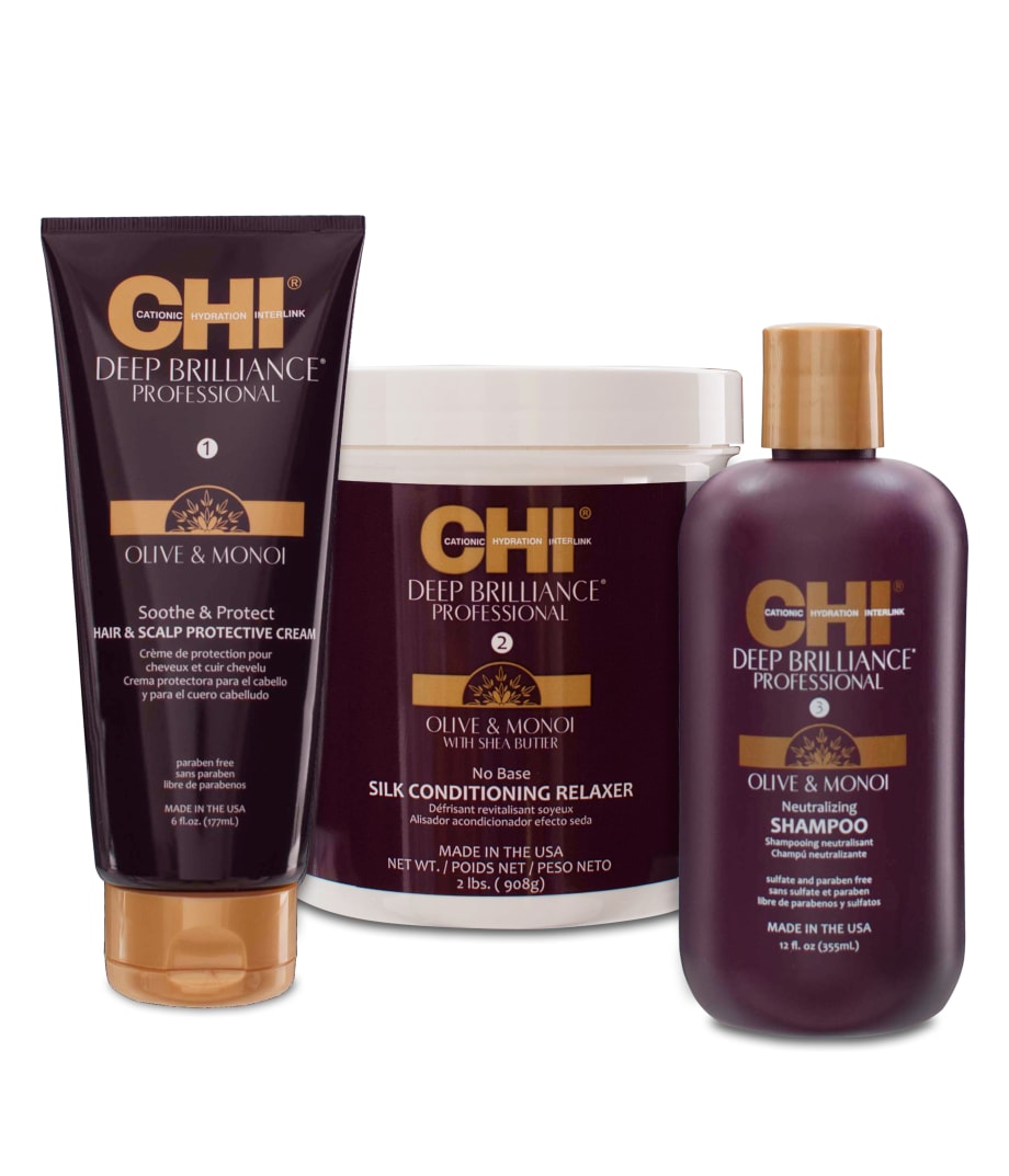 The CHI Deep Brilliance Olive & Monoi Conditioning Relaxer System