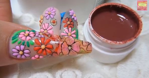 Stamped 3-D Gel & Acrylic Flowers Nail Art Tutorial