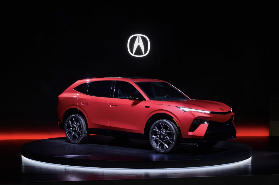 Red Acura car on display