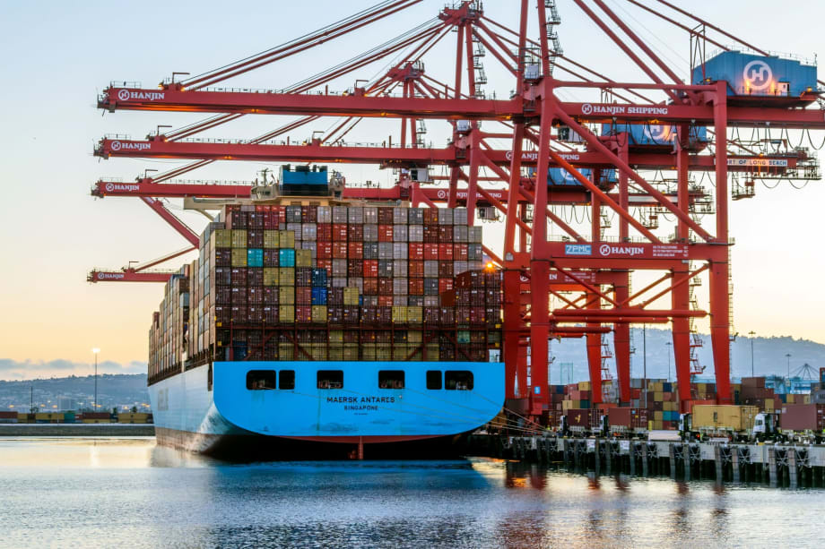 Container ship at the Port of Long Beach.