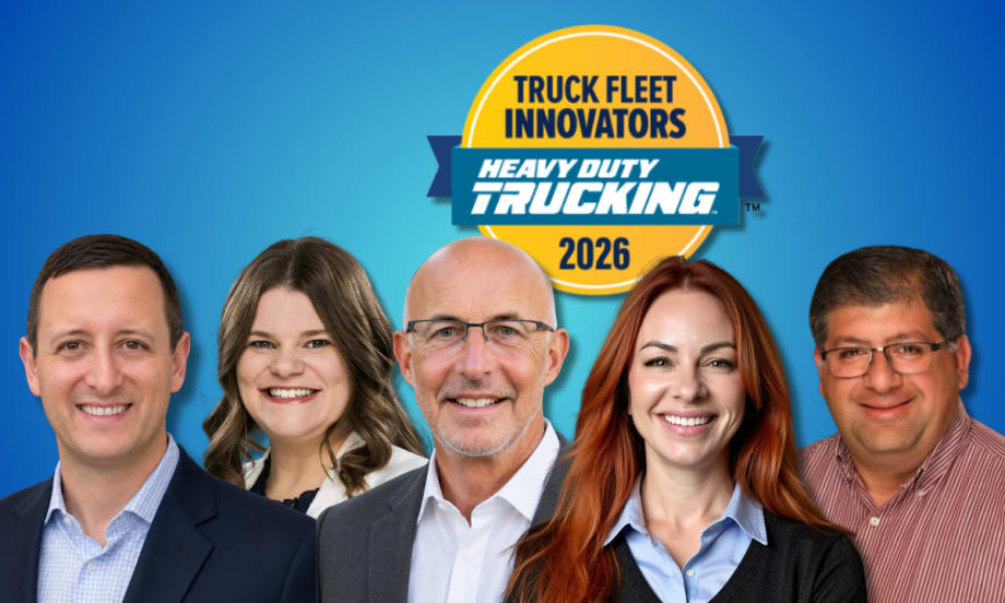 Photos of three men and two women with HDT Truck Fleet Innovators 2026 logo