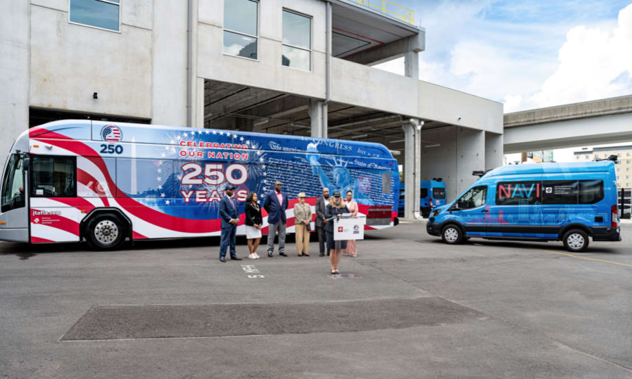 Jacksonville Transportation Authority America250 bus and transit van.