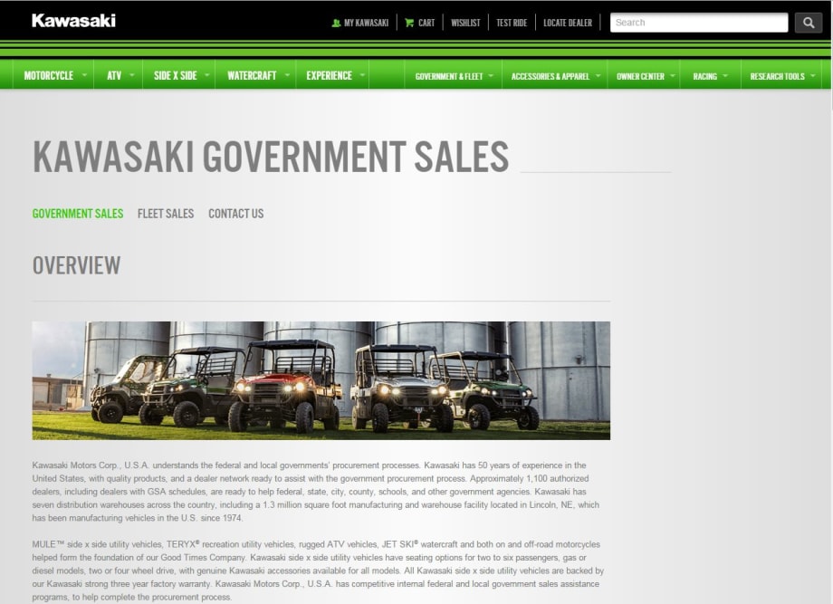 Kawasaki Launches Government, Fleet Sales Section Online